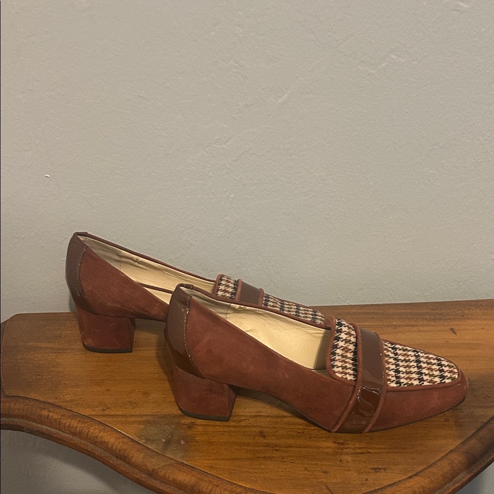 Alex Marie Brown Houndstooth Block Heel Loafers